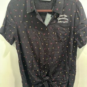 Harley-Davidson Black and Red Patterned Button Down Shirt